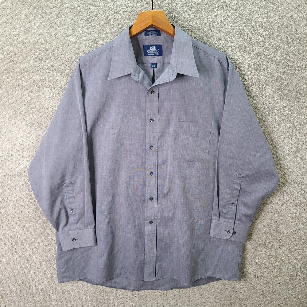 Stafford Shirt Mens 17.5 32/33 Gray Button Down Cotton Blend Wrinkle Free Casual